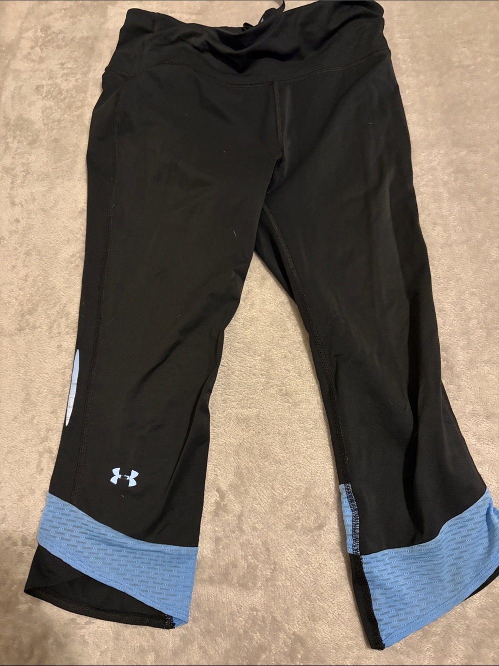 Under Armour Black Capri Leggings with Light Blue Trim